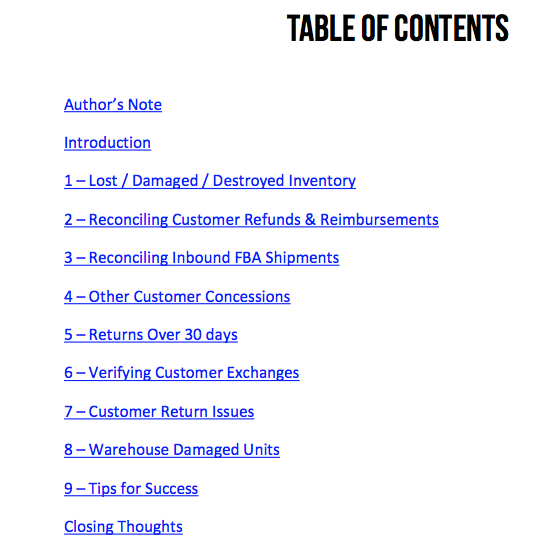 Complete Guide to FBA Reimbursements Table of Contents