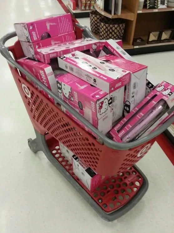 Target cart full of Hello Kitty merchandise